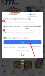X777 Login Step