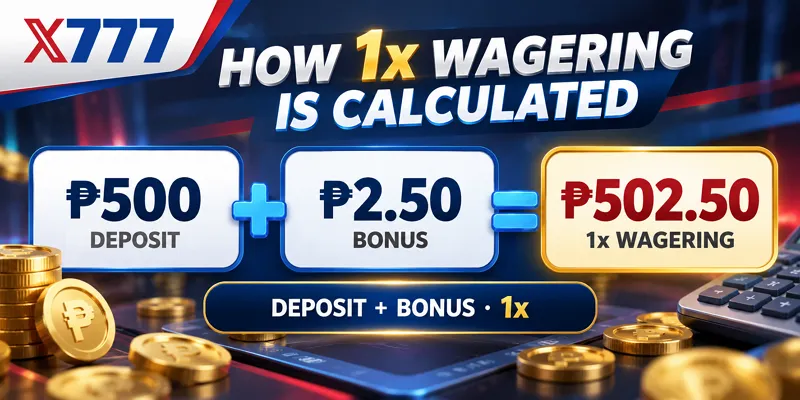 X777 1x wagering calculation based on a ₱500 deposit plus ₱2.50 bonus