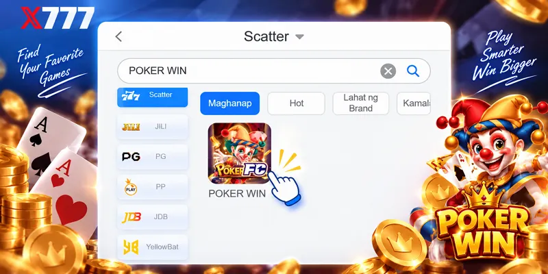 Poker Win game shown in the X777 Slot search results with FC provider